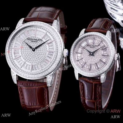 Replica Patek Philippe Calatrava QUARTZ Watch Silver Baguette Diamonds